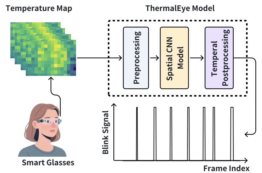 Publication thumbnail for ThermalEye: Fully Passive Eye Blink Detection on Smart Glasses via Low-Cost Thermal Sensing