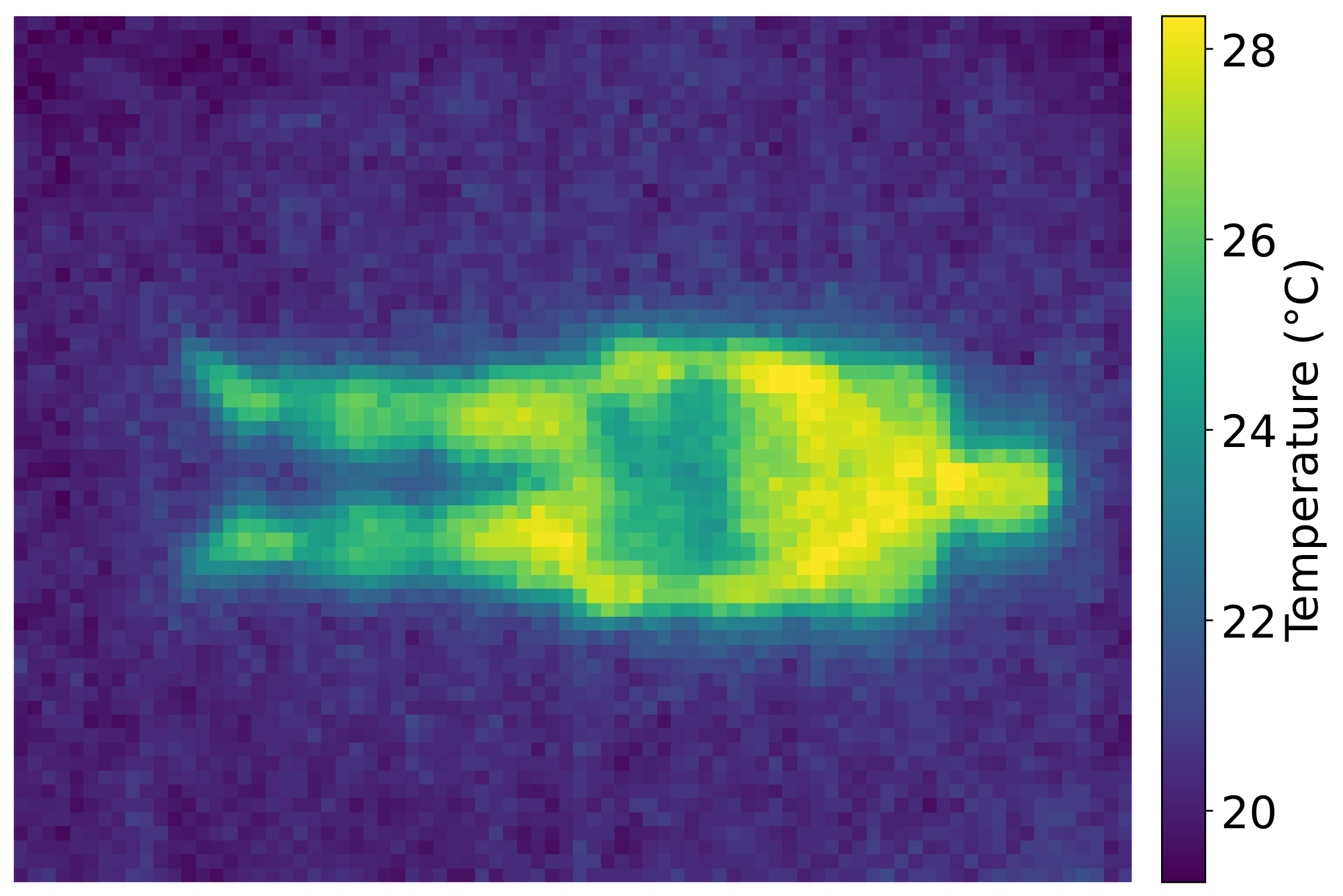 Thermal map of a person lying in bed.
